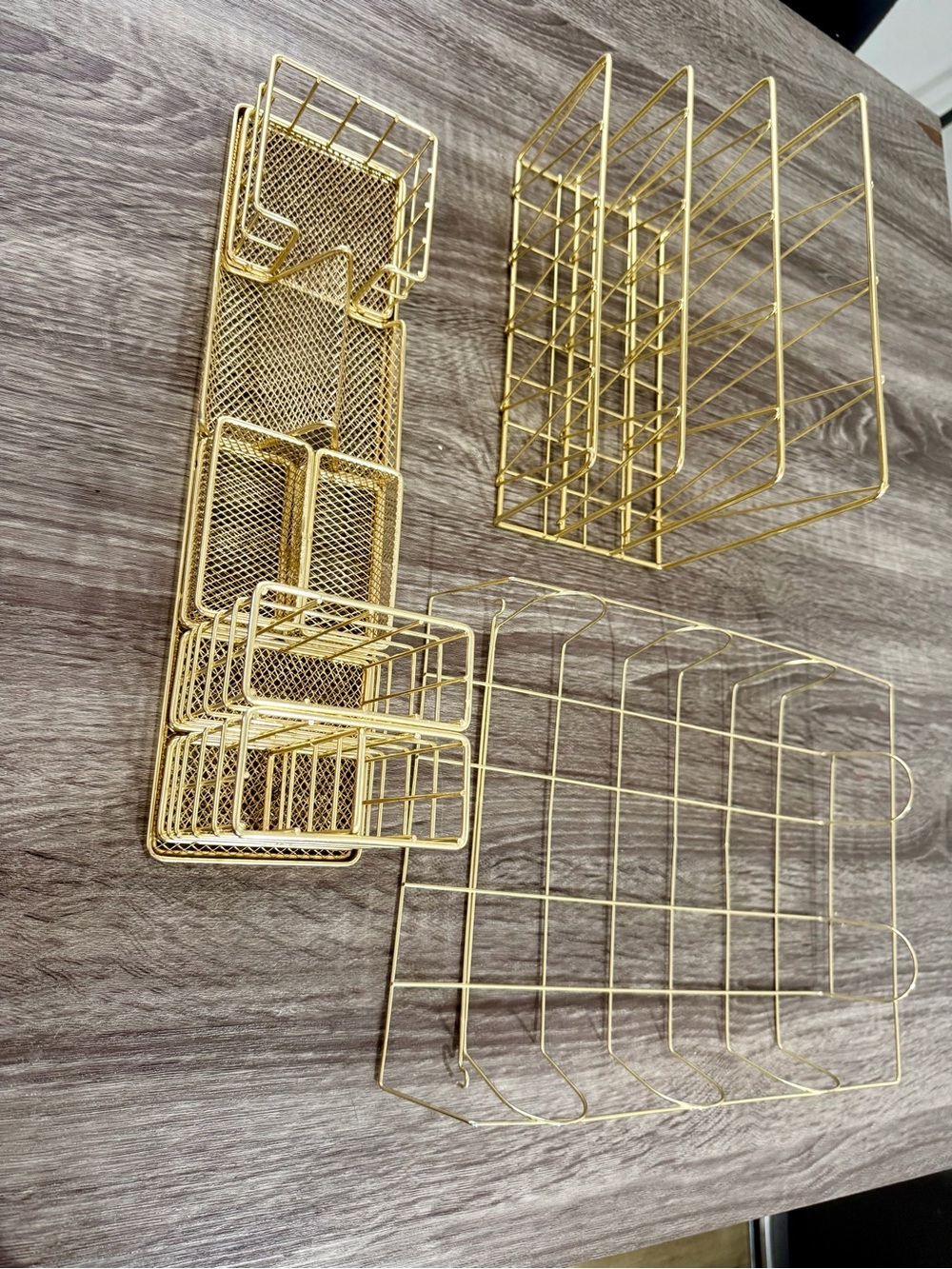 Gold Metal Desk and Pantry Organizer Set - Multi-Compartment Storage